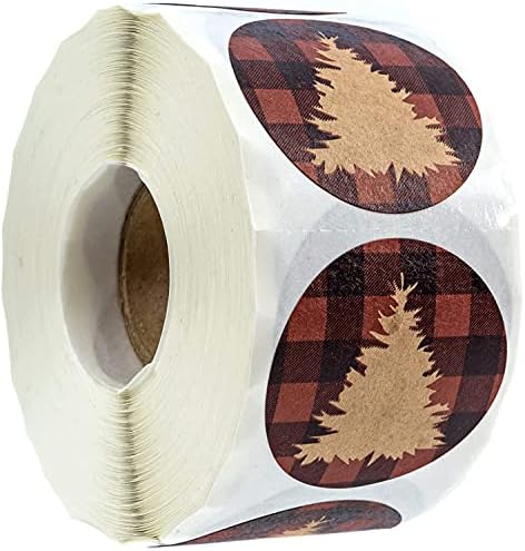Northwoods Buffalo Plaid Christmas Tree Stickers / 500 Christmas Tags / 1.5" Plaid Holiday Sticker