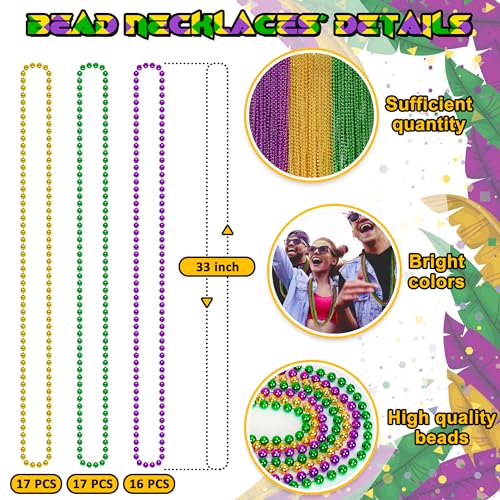 Image of EOBOH 50PCS Mardi Gras Beads, Mardi Gras Green Purple Gold Necklaces Bulk, Metallic Mardi Gras Beads Necklace Accessories Costumes for Parade Throws Party Decorations Favor Supplies