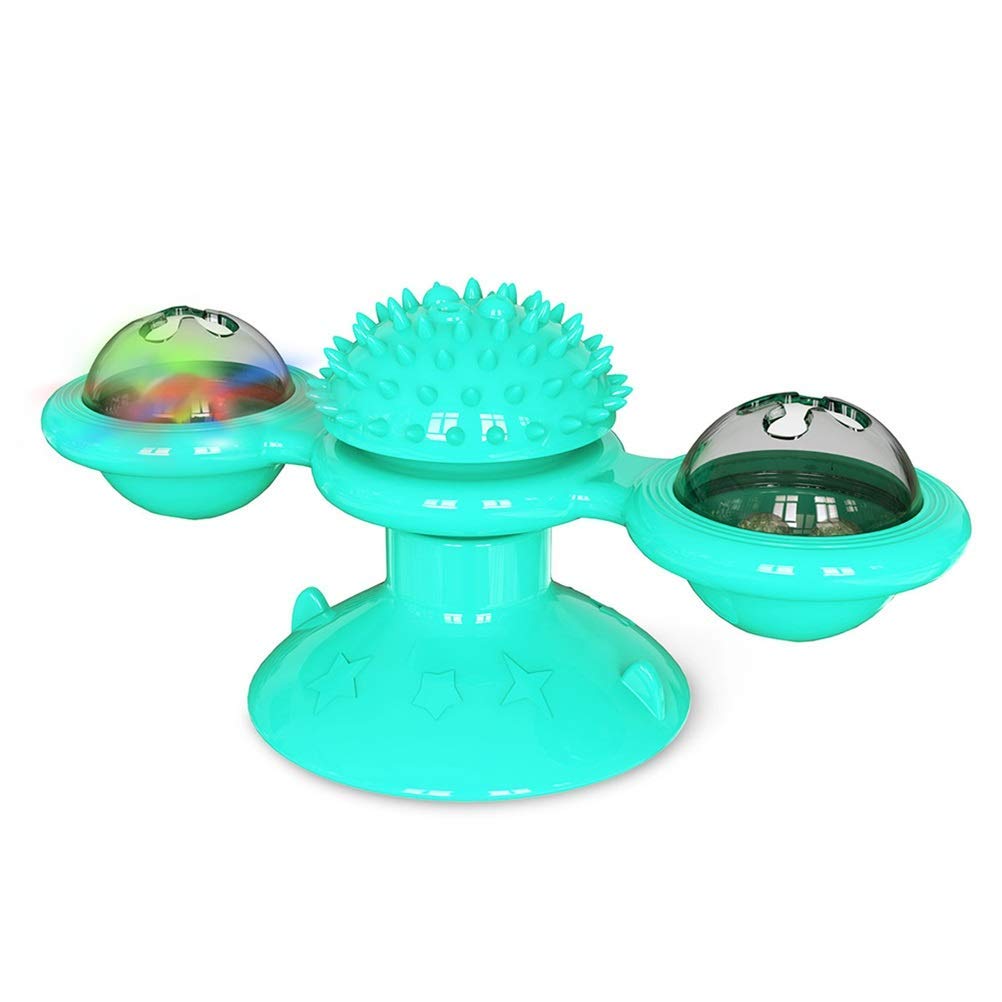 MU Gato Molino de Viento Juguete Divertido Masaje Gato Gato Rotatable Juguetes con Catnip Led Dientes de Bola Limpieza Productos para Mascotas para Dropshipping,Azul,sin Caja