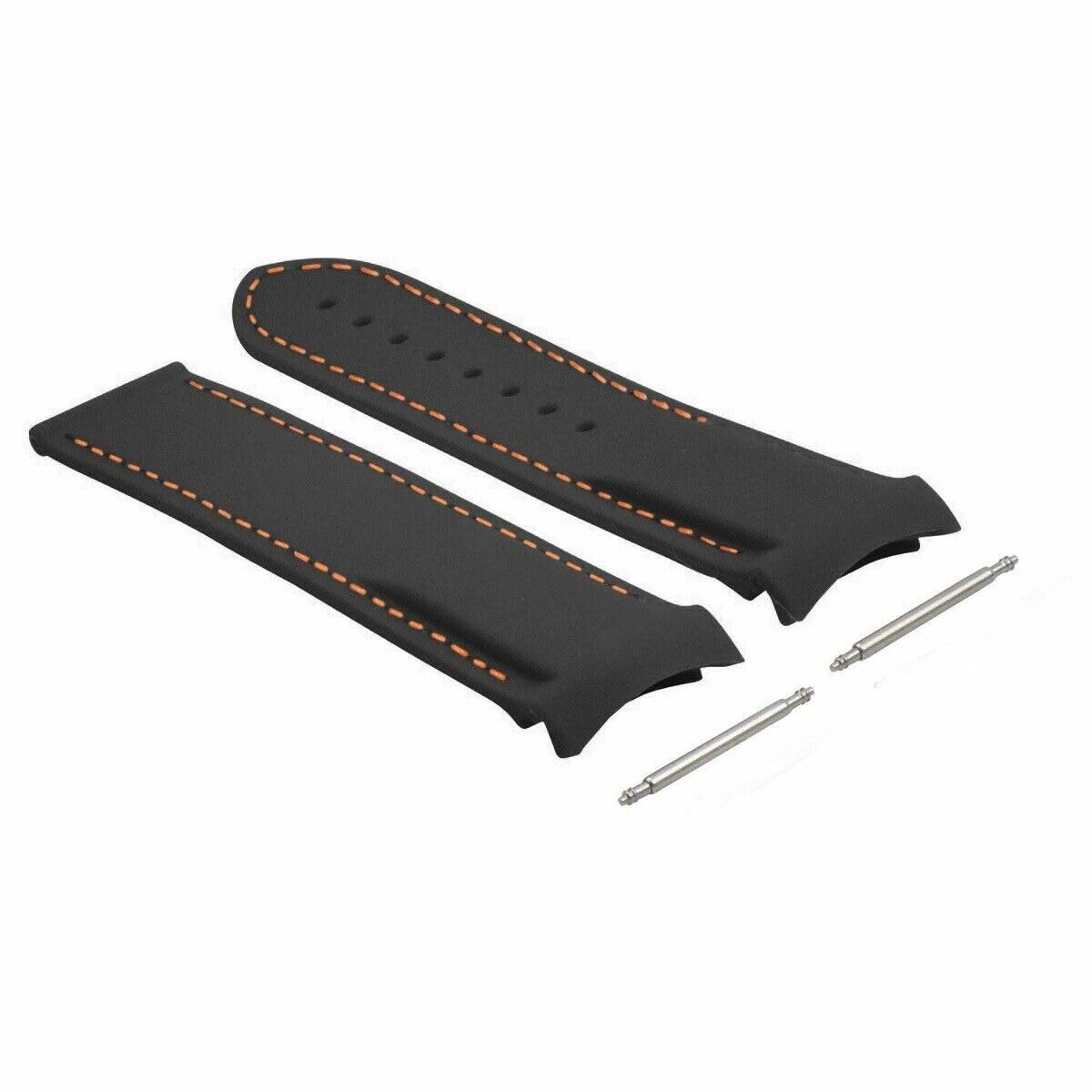 Ewatchparts 22mm Rubber Diver Watch Band Strap Compatible With Omega Seamaster Planet Ocean Curved End Black With Orange Stitching