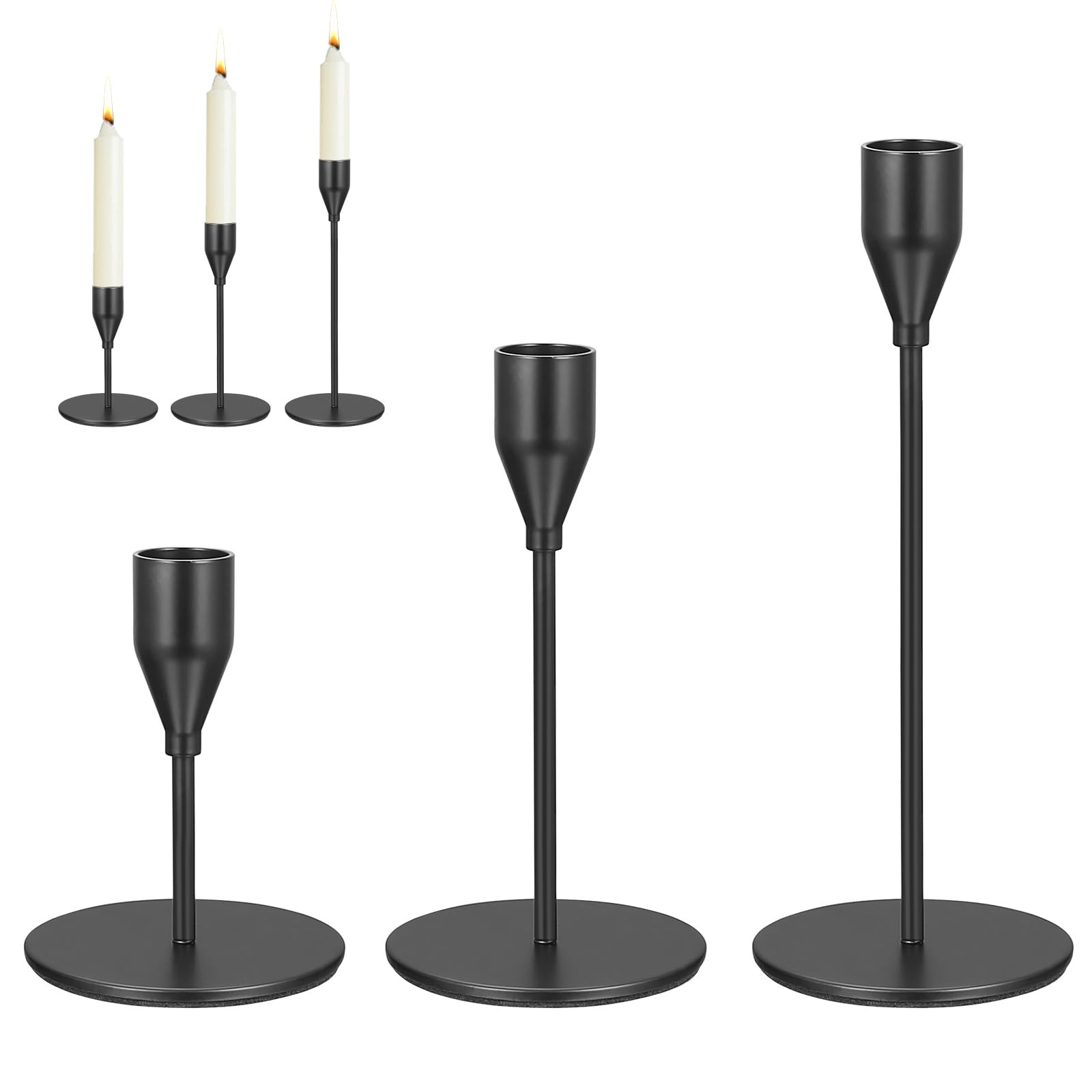 Set of 3 Black Candle Holders, Candle Sticks Holder, 4/6/8 inch Tall Metal Candlestick Holders for Taper Candles(0.82"), for Home Wedding Party Tabletop Decor Living Room Dinner Decoration(Black)