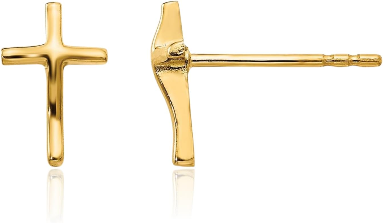 14K Solid Yellow Gold Large Cross Dangle Stud Earrings 8mm 0.3 inch Butterfly Back, Geometric for her for him IceCarats