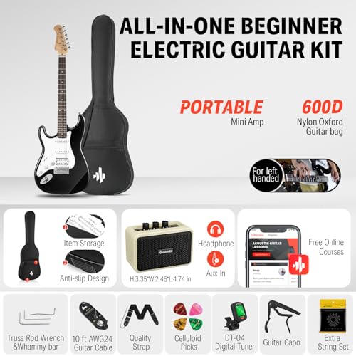 Donner 39 Inch Left-Handed Electric Guitar Kit Solid Body Black - image 2