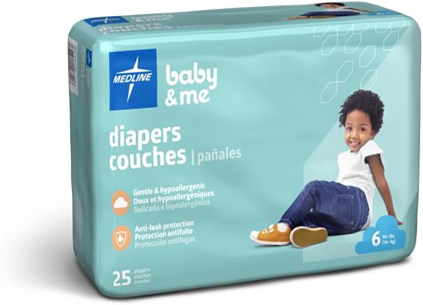 Medline Disposable Baby Diapers, Size 6 (35+ LBS), Case of 200