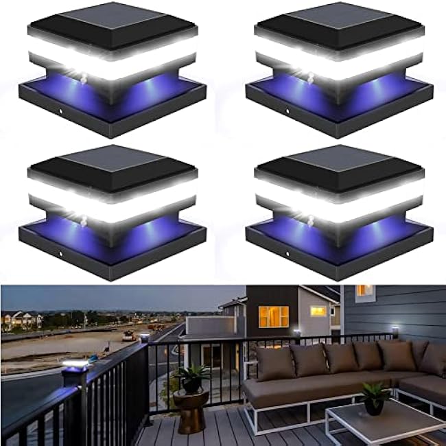 Sumaote Solar Post Lights 6x6 Post Cap fit 4x4 5x5 6x6 Wood Posts 6000K White Lighting