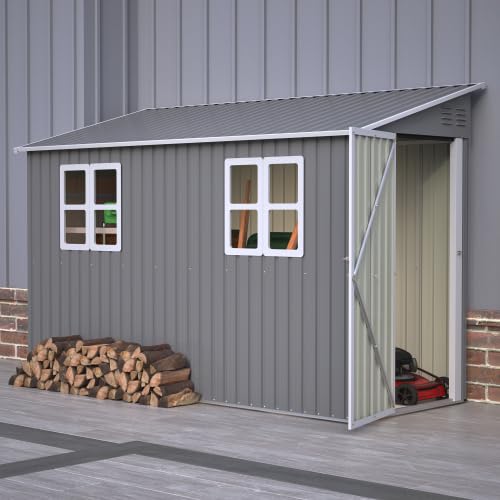 Metall Gerätehaus 1,2 x 3 m (ca. 4x10 Fuß) – Anlehn-Geräteschuppen mit Boden-Kit, abschließbarer Tür & 2 Fenstern – wetterfest für Fahrräder & Aufbewahrung