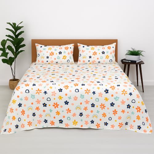 Cottington Lane Rainbow Bed Sheet for King Size Bed – Kids/Girls/Teens Bedsheet with 2 Pillow Covers | Soft Microfiber | Colorful & Fun Rainbow Splash Print