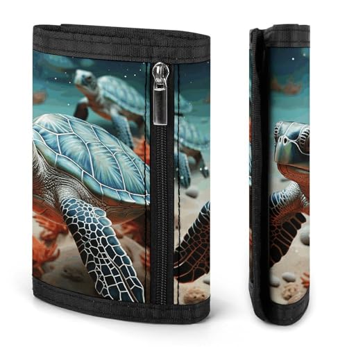 Turtle Starfish Trifold Wallet for Men - Money Clip Slim Wallets with Multiple Card Slots Minimalist Small Front Pocket Wallet for Everyday Carry3