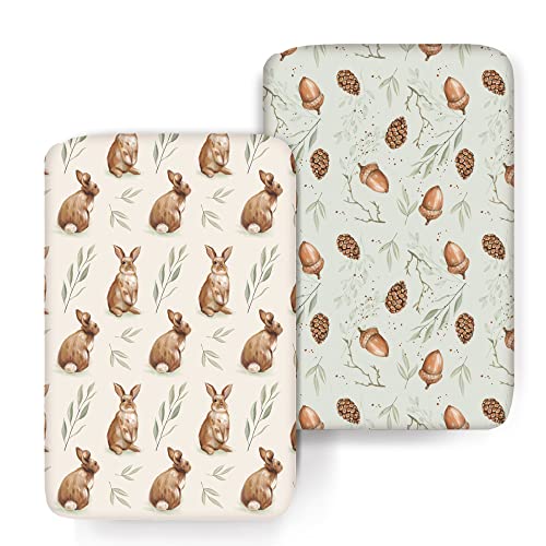 Image of ACRABROS Pack and Play Sheets, Mini Crib Sheets for Boys Girls,Snug Fitted Playard Sheet Bedding Mattress Protector,2 Pack,Rabbit Nuts