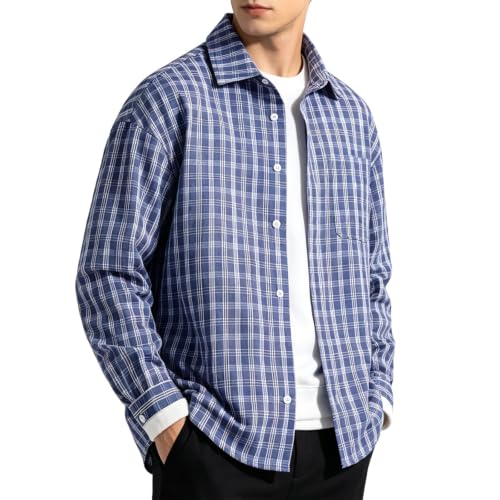 Camisa de ocio para hombre cómoda y holgada a cuadros