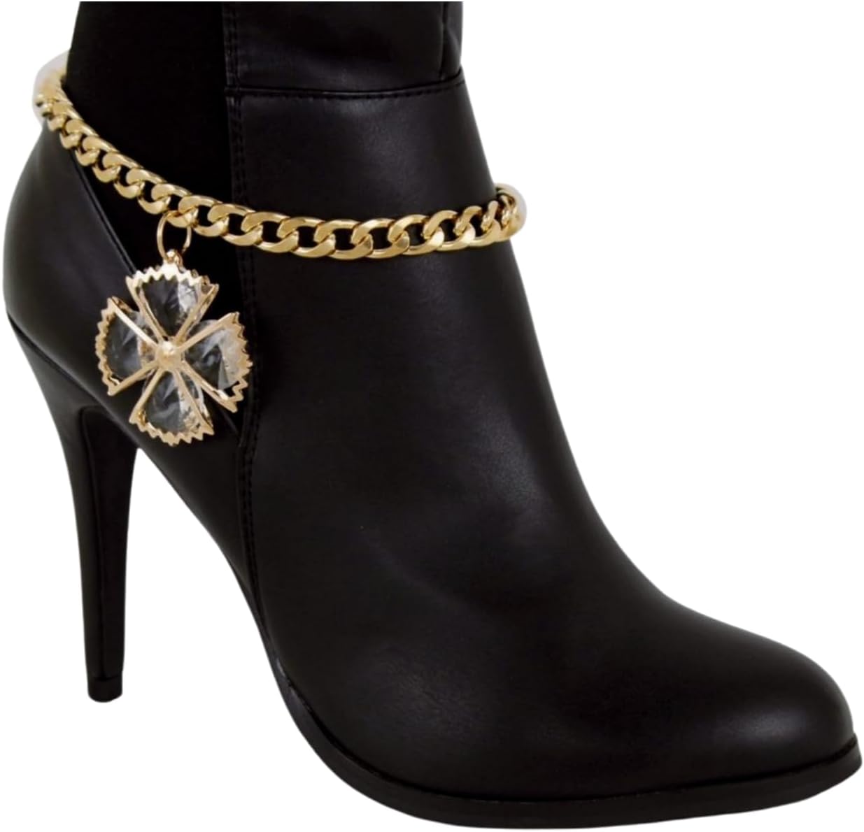 TrendyFashionJewelry Women Jewelry Boot Bracelet Gold Metal Chain High Shoe Flower Bling Strap Charm Bridal Wedding Handmade In USA BC202