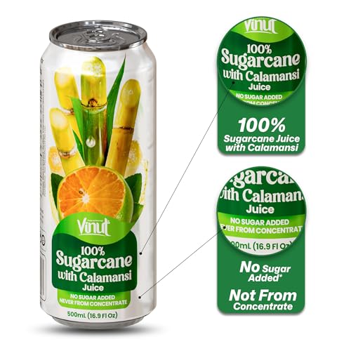 Image of VINUT 100% Sugarcane with Calamansi Juice, No Added Sugar, Not From Concentrate, 16.9 fl oz (500 mL) Can, Pack of 6