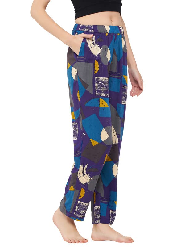 Image of Clovia Women's Cotton Print Me Pretty Pyjama In Purple