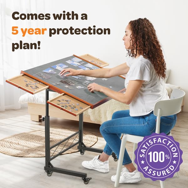 JoyBerri Puzzle Station Jigsaw Puzzle Table/Rolling Desk - 1500 Piece Puzzle Board/Portable Jigsaw Tables with Drawers and Legs - Height Adjustable for Adults