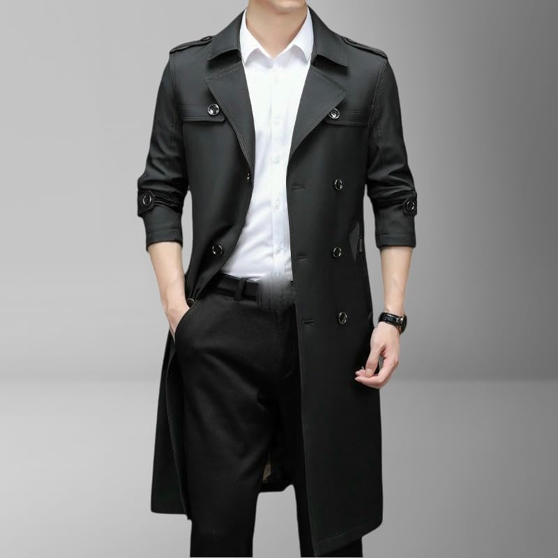 Gabardina de doble botonadura para hombre estilo coreano abrigo ligero primavera otoño 5