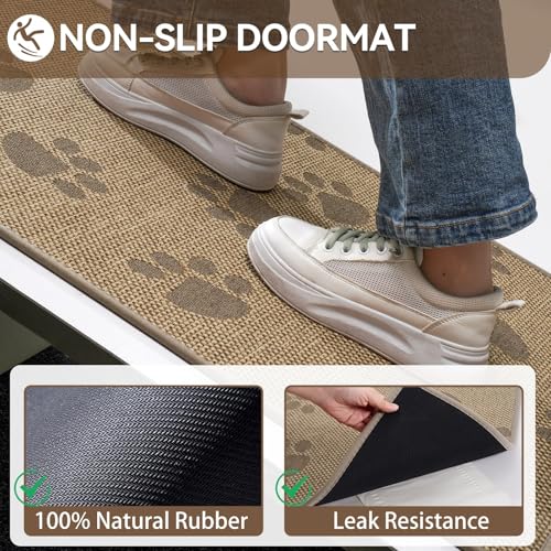 Image of YDKGL Door Mat Indoor Entrance 17 inchx30 inch, 0.16 inch Thin Paw Print Low Pile Doormat, Non Slip Welcome Mat, Trap Dirt and Moisture, Easy Clean, Brown