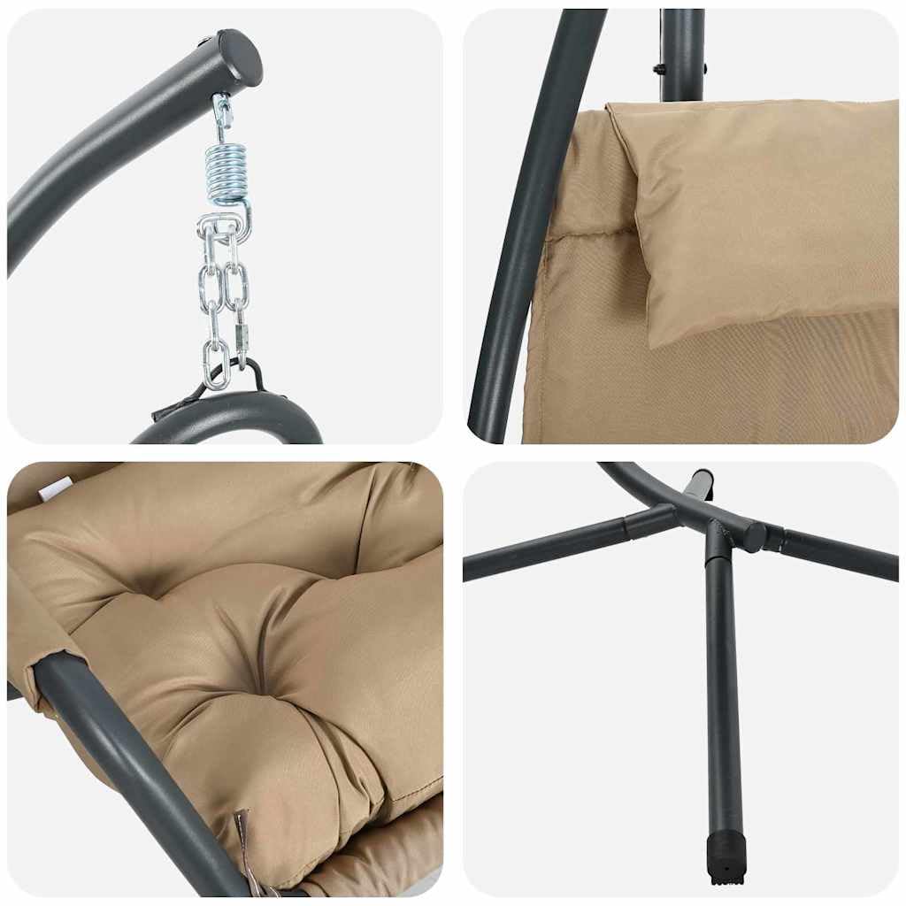 Mangloder - Silla de huevo colgante en color topo, estructura de acero, 94 x 107 x 196,5 cm, plegable, ajustable, con cojín y cojín para balcón, terraza, jardín al aire libre