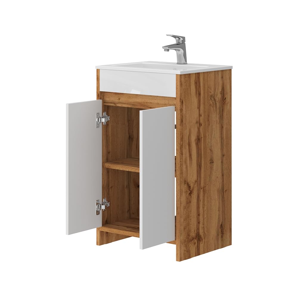 Vicco Set mobili bagno Lemgo, Rovere dorato, 49 cm, composto da mobile sottolavabo e lavabo
