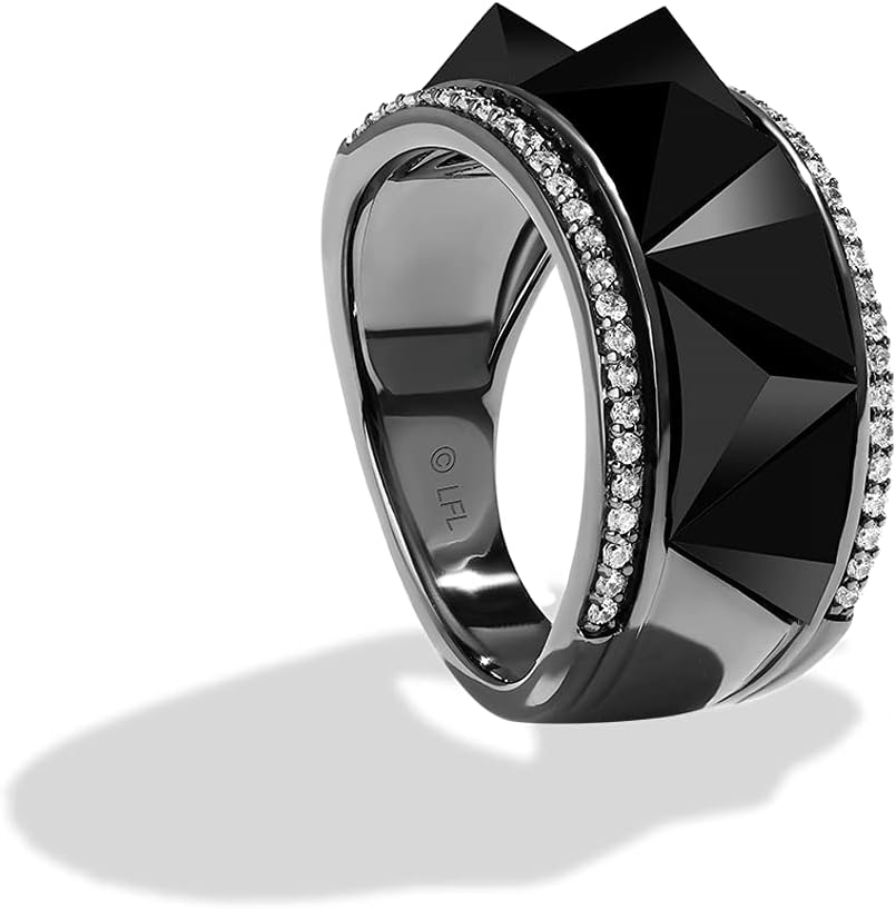 Jewelili Star Wars™ Fine Jewelry Dark Armor Women's Ring 1/4 Ct.Tw White Diamonds Onyx Silver with Black Rhodium