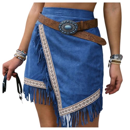 SweatyRocks Women's Tassel Flared Hem Skirts Boho High Waist Asymmetrical Skirts3