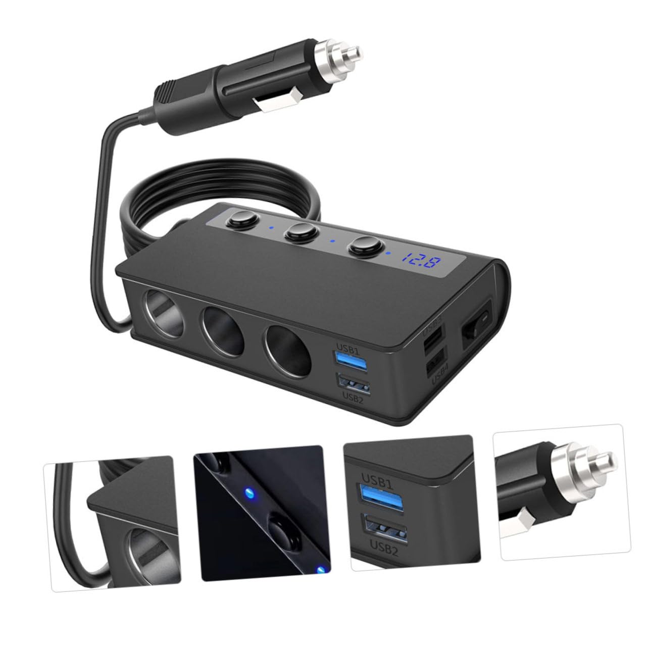 POPETPOP Cargador de Coche con USB y Salidas de Mechero Adaptador de Divisor con Indicador LED y Función de Monitoreo de Voltaje para Dispositivos Móviles y Accesorios de Coche