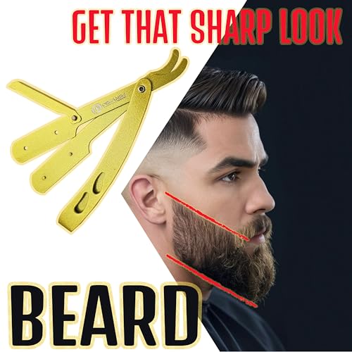 Image of ORGANIM Barber Shaving Ustra for Men | Professional Stainless Steel Foldable Straight Razor | Salon-Style Manual Beard Trimming & Shaving Ustra (Gold Finish)