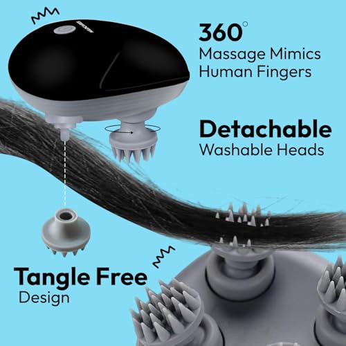 Image of MildCares Smart Electric Head & Scalp Massager - 96 Silicone Kneading Points | Waterproof, Rechargeable Hair Massager for Growth & Stress Relief | Portable Massage Machine for Head, Neck & Shoulders (Black, 1‑Year Warranty)