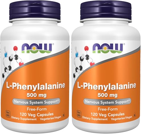 Image of NOW Foods Supplements, L-Phenylalanine 500 mg, Nervous System Support*, Amino Acid, 120 Veg Capsules, (Pack of 2)