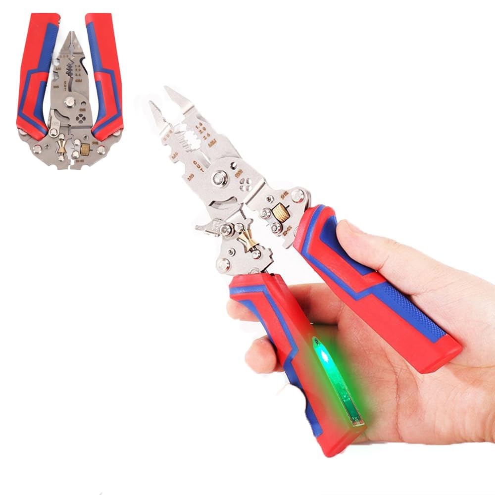 Spellafili 8 in 1 con Tester di Tensione Pinze Elettricità Spellafili Strumento di Sbucciatura Cavo Elettrico Multifunzione per Tagliare e Tirare Pinze Elettricista Strumento di Riparazione