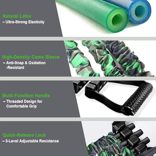 Natural Latex 3-Hole Resistance Stretcher Chest Expander - Adjustable 35/70/105 LBS Strength Bands for Men,Portable Gym Equipment with Handles for Full-Body Training-Green