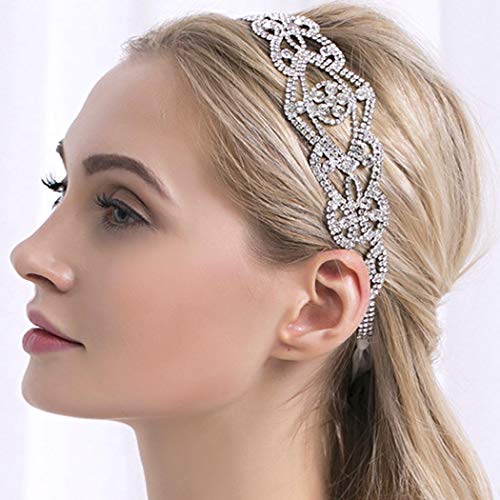 Yean Silver Bridal Headband Bride Wedding Headband Crystal Rhinestone Headpiece Forehead Jewelry Hair Accessories for Women and Girls