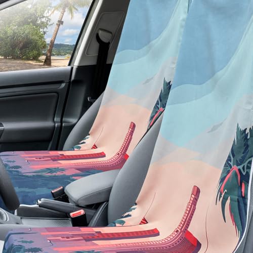 Image of 2 Pack Car Seat Towel Cover with Storage Bag, Los Angeles Street Scene | 63 x 32 in Car Towel Seat Cover Non Slip Waterproof, Gym Workout Swimming Running, Machine Washable Sweat Absorbent Protector