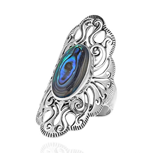 AeraVida Vintage Filigree Swirl Beauty Oval Abalone Shell .925 Sterling Silver Ring | Delicate Wedding Rings For Women | Comfort Fit Silver Rings | Gift3