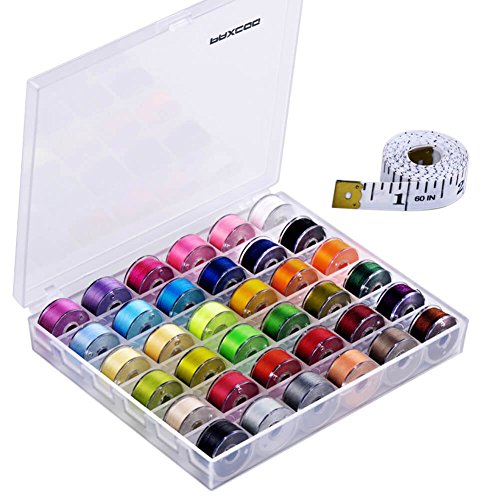 Paxcoo 36 Pcs Bobbins and Sewing Threads with Case and Soft Measuring Tape for Brother Singer Babylock Janome (Assorted Colors)