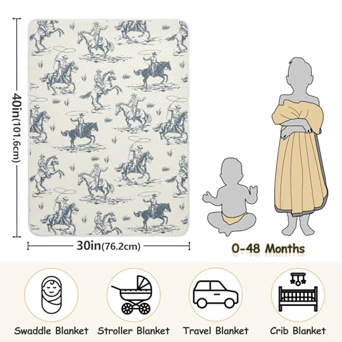 Image of Cowboys Horse Western Baby Blankets Soft Warm Crib Stroller Blanket for Toddler Newborn Girls Boys 30x40in