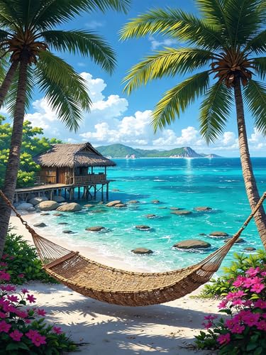 APTDYIGL 5D Beach Scenery Diamond Painting Kits for Adults Beginner DIY Coconut Tree Diamond Art Kits for Adults Round Full Drill Diamond Dots with Gem Art Kits Home Wall Decor 12X16inch