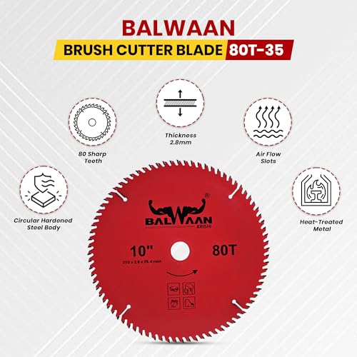Image of Balwaan Krishi Brush Cutter Blade 80 Teeth| 2.8 mm Thick Hardened Steel Blade for Grass, Weeds & Bush Cutting | Suitable for All Brush Cutters|80T-35