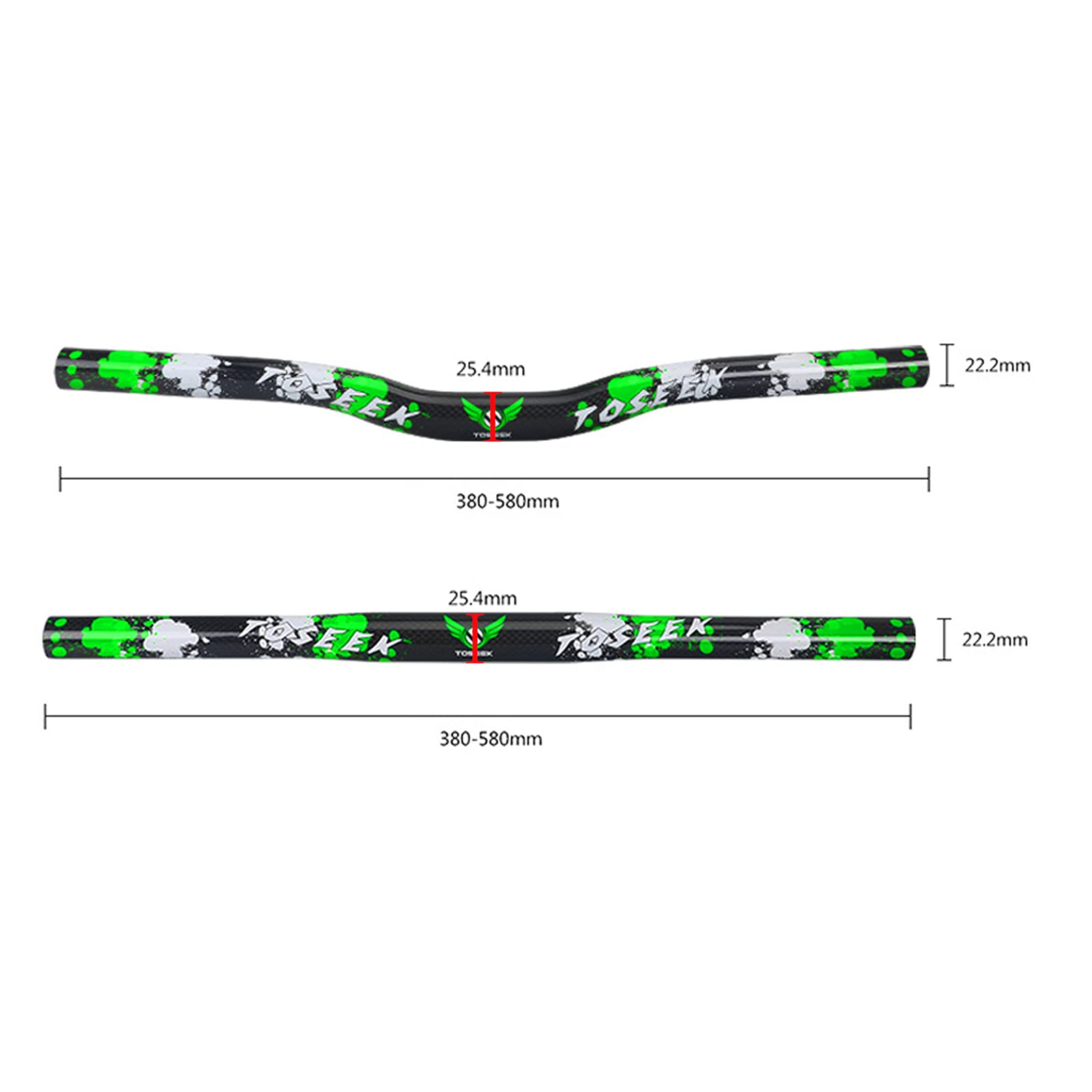 Guidon de Vélo VTT Fiber de Super Léger en Carbone Guidon Droit/Riser 25.4mm 380/400/420/440/460/480/500/520/540/560/580mm, pour VTT Vélo De Route Vélo,Flat Green,480mm