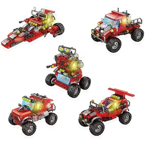 KOOKABLOX 6-in-1 Monster Truck Red Building Block Kit With LED Light Box | Building Bricks Transform Into 6 Toys Including Monster Trucks, a Fighter Jet & Robot | Works With Other Blocks (318 Pieces) Cover