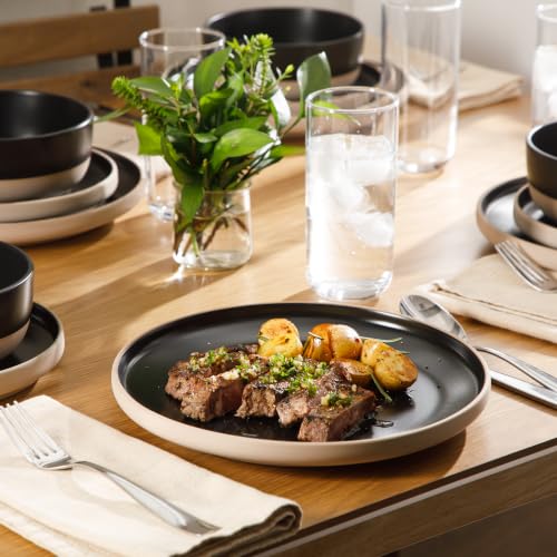 Image of Gibson Home Plates and Bowls Set, 12 Piece Dinnerware Set for 4, Black