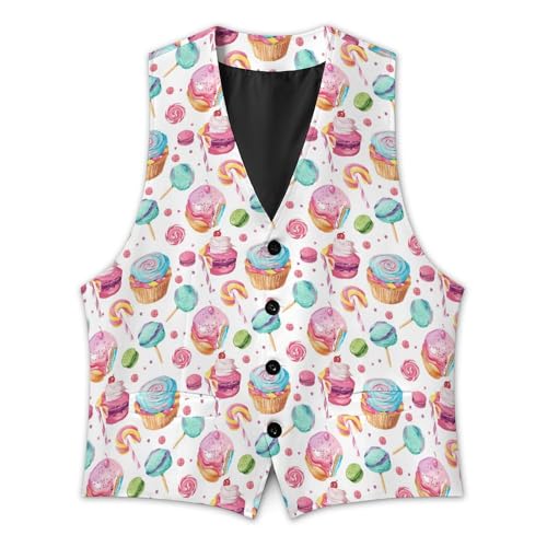 Lollipop Candy Macaroon Cupcake Suit Vest for Men Slim Fit Tuxedo Waistcoat Button V Neck Business Coat2