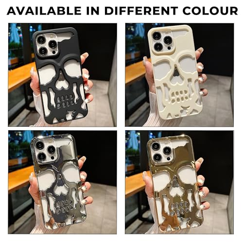 Image of Kraptick Polycarbonate iPhone 16 Pro Case - Electroplated Skull Face Design Mobile Cover, Stylish & Durable Phone Cover, Lightweight Protective Fit for Apple iPhone 16 Pro -(Silver)