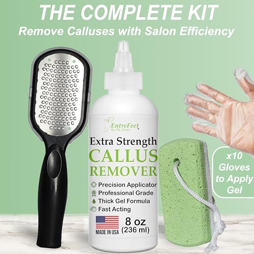 Image of Dr. Entre's Callus Remover Gel Kit for Feet: Foot File, Pumice Stone, 5 Glove Pairs for Gel Application, Spa Kit, Foot Care, Pedicure Tools, Scrubber, 8oz