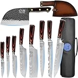 XYJ Full Tang Chinese Kitchen Knife Japanese Chef Knives Set Stainless Steel Cleaver Vegetable Knife With Leather Sheath&Carry Roll Bag