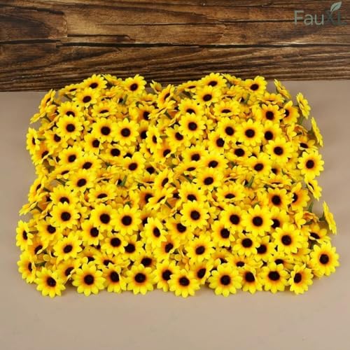Image of Artificial Mini Sunflower Heads - Pack of 50, Yellow Silk Sunflowers for DIY Crafts, Flowers for Hair Styling, Home Office Decor, Bouquets, Scrapbooking & Party Decorations (50)