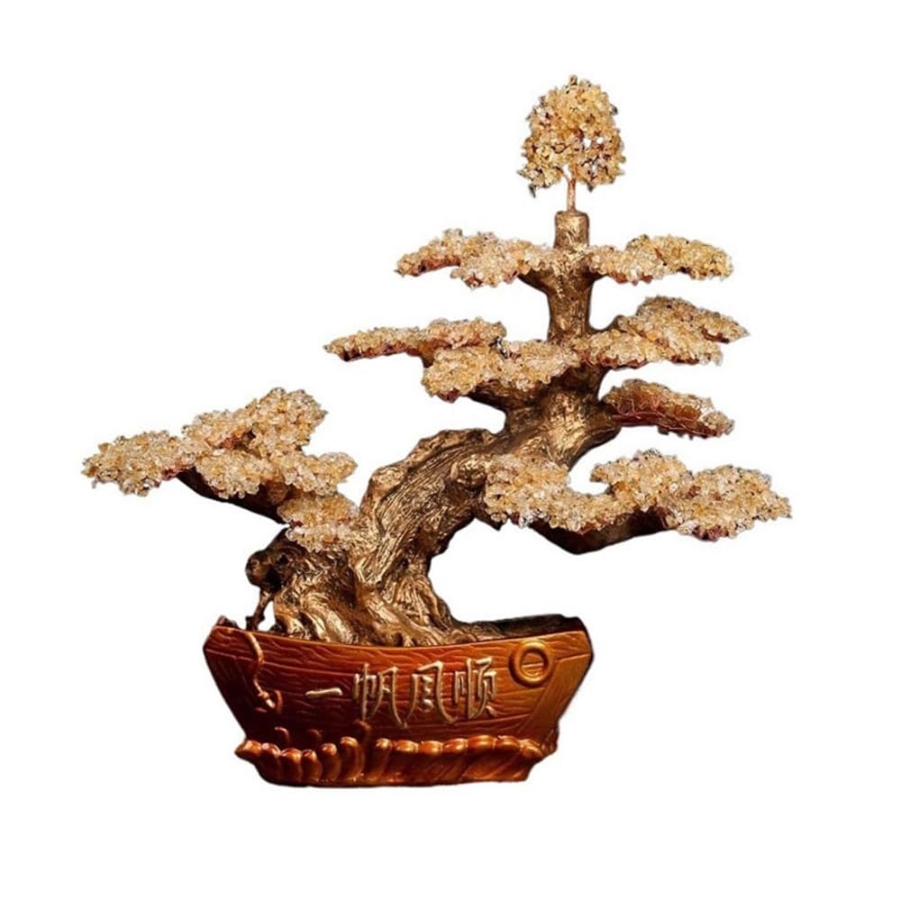Fortune Crystal Trees Crystal Tree Fortune Ornaments, Lucky Money Decorative Crafts, Home Living Room Wealth Artwork(Beige)