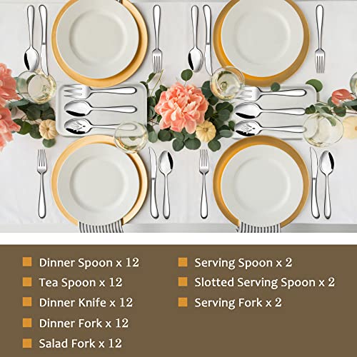 66-Piece Heavy Duty Silverware Set for 12, LIANYU Thick Flatware Set with Serving Utensils, Stainless Steel Cutlery Tableware Include Fork Knife Spoon, Mirror Finished, Dishwasher Safe - Image 8
