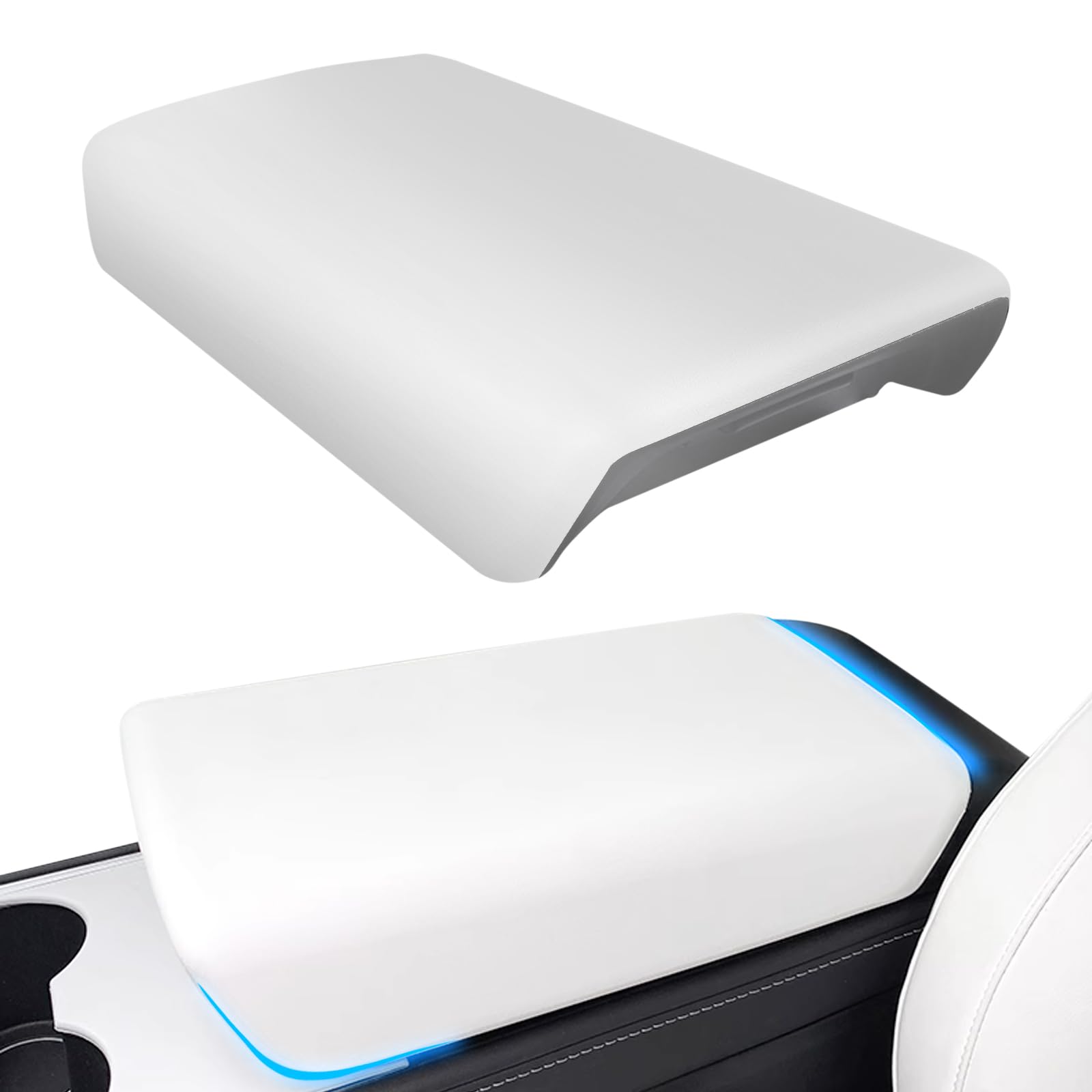 CusDusk Car Armrest Cover for Tesla Model 3 Model Y,Center Console Protector Pad Automobile Waterproof Armrest Box Protective Cover Mat for Car Interior Protection Decor Accessories (White)