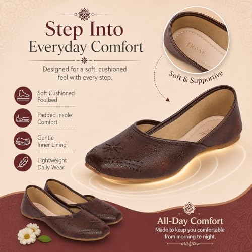 Image of TRASE Traditional Jutti for Women & Girls | Flat Sole, Soft Lining, Cushion Footbed | Comfortable Ethnic Footwear for Festive, Wedding & Casual Wear