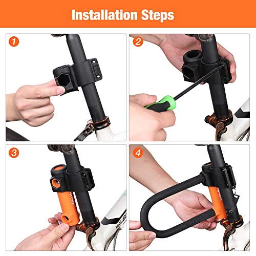 ValueMax Bike Lock - 16mm High Security Bike U Lock, with 1.8m(6FT) Security Bike Cable, Heavy Duty Cycle D Lock and Mount Holder, for Motorcycles/Scooters/Bicycles/Door Black Orange - Image 5